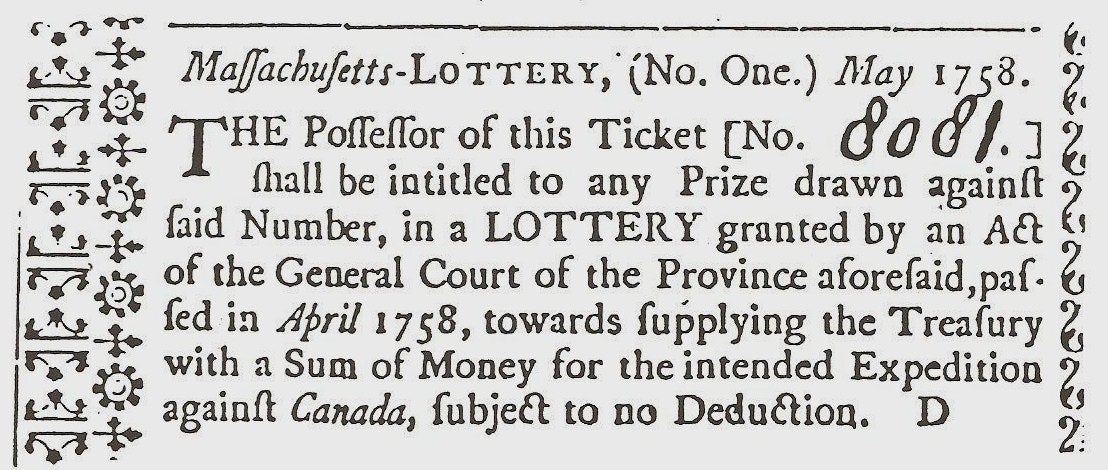 Massachusetts Lottery Ticket, May 1758
