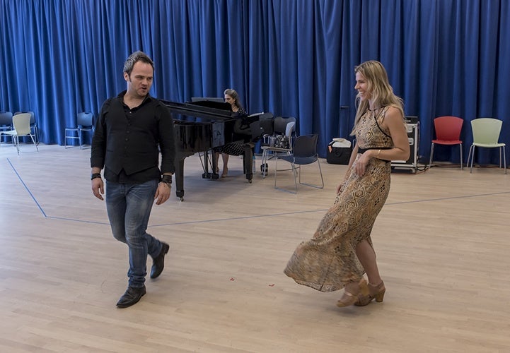 Rehearsals for Aureliano in Palmira by Gioachino Rossini with Andrew Owens, tenor, and Georgia Jarman, soprano, in New York City on July 7, 2016. (photo by Gabe Palacio)