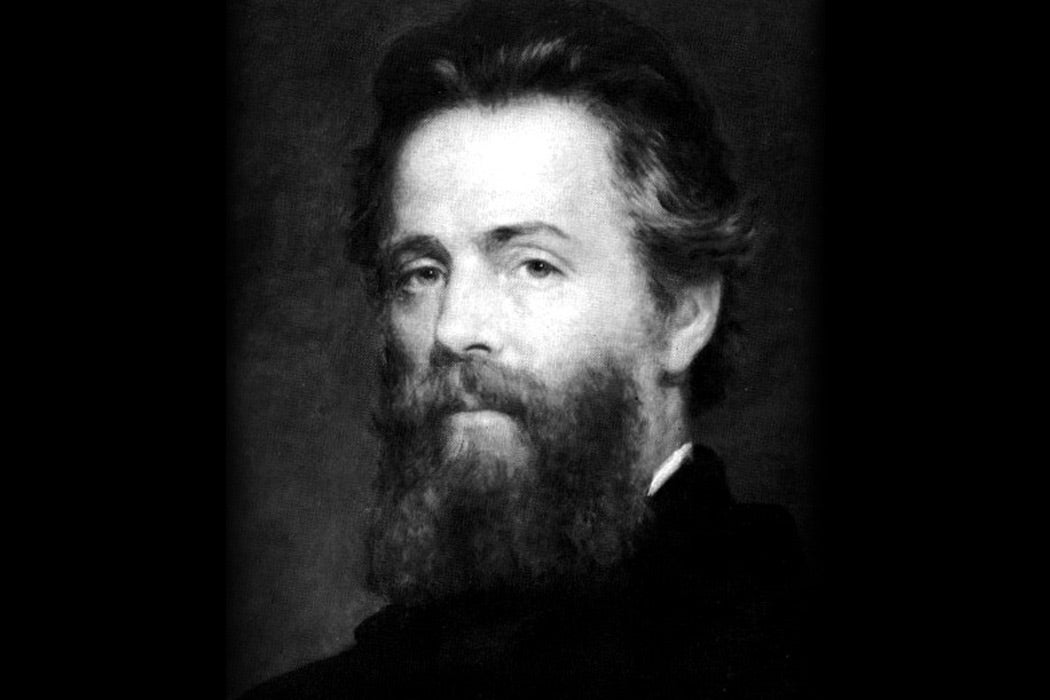 A black and white portrait photograph of Herman Melville.