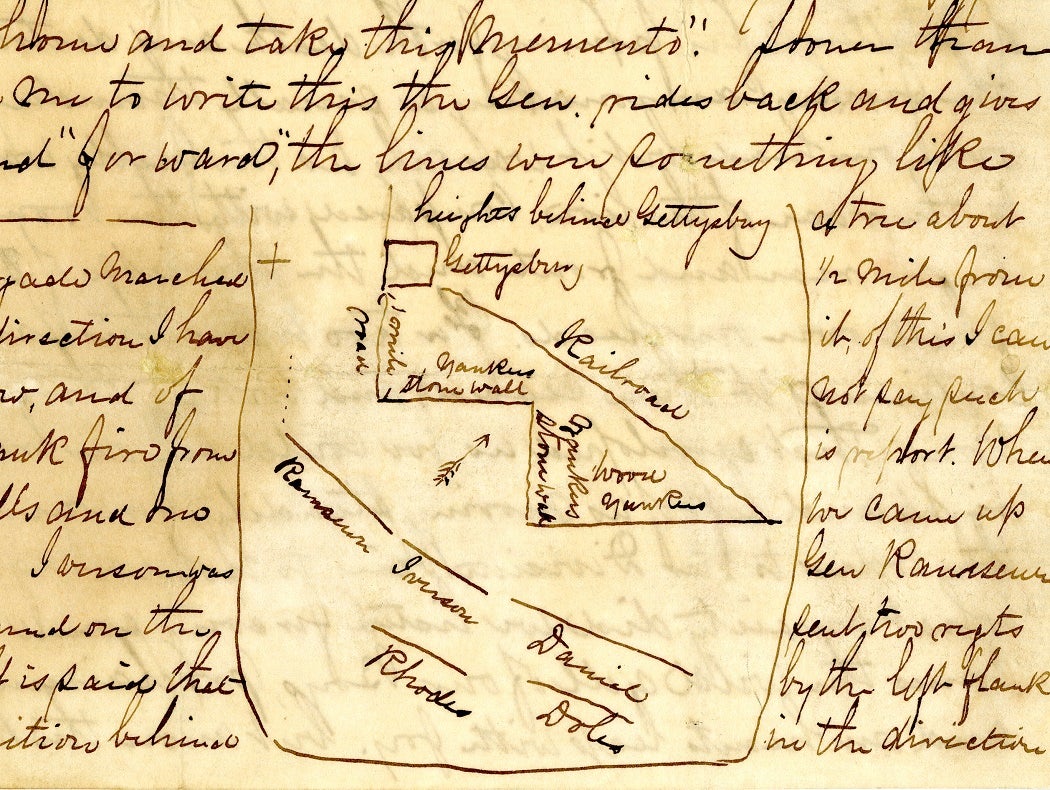 Excerpt of letter from Alexander Murdock detailing the geography of the Battle of Gettysburg