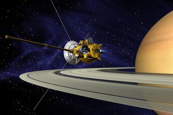 Illustration a satellite orbiting Saturn