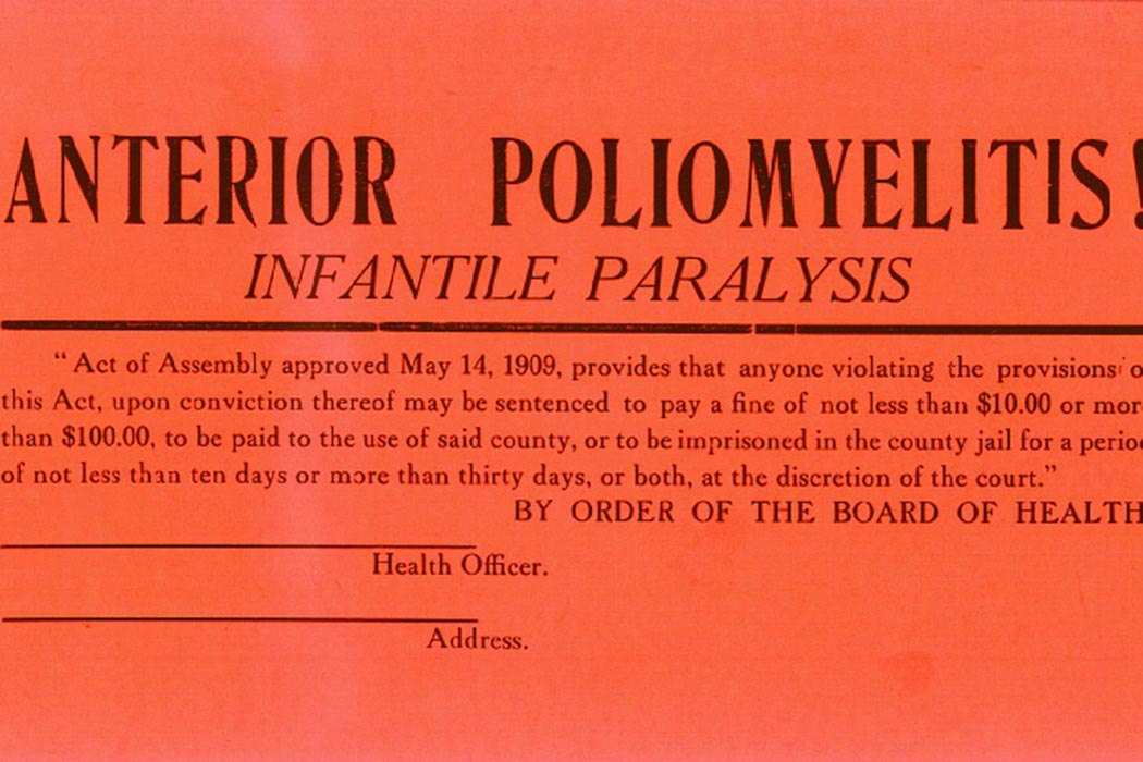 A Polio Quarantine Card outlining the Act of Assembly Act from 1909