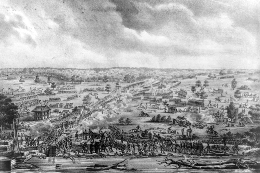 Black and white illustration of the Battle of Orleans