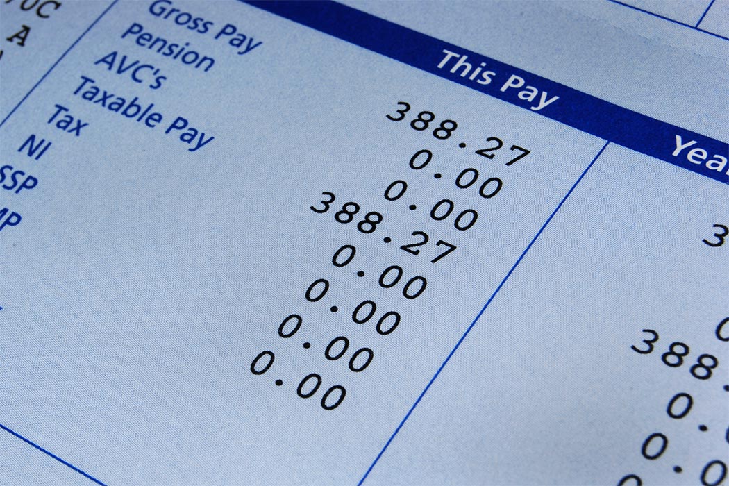 Close-up of a paycheck breakdown