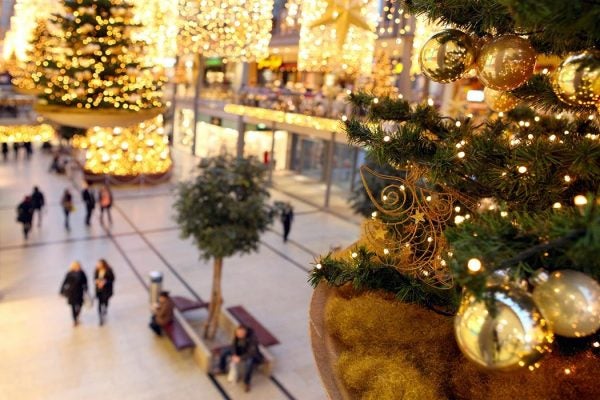 A mall decorated for Christmas