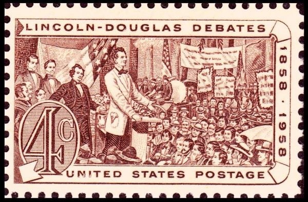 A stamp commemorating the Lincoln-Douglas Debates