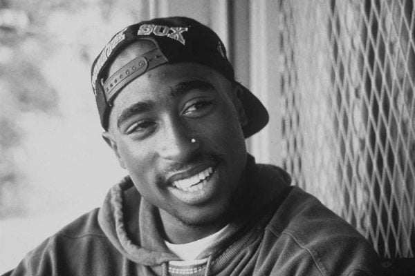 Tupac Shakur in black and white