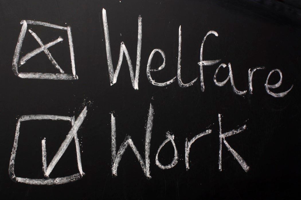 Chalkboard checklist listing Welfare and Work