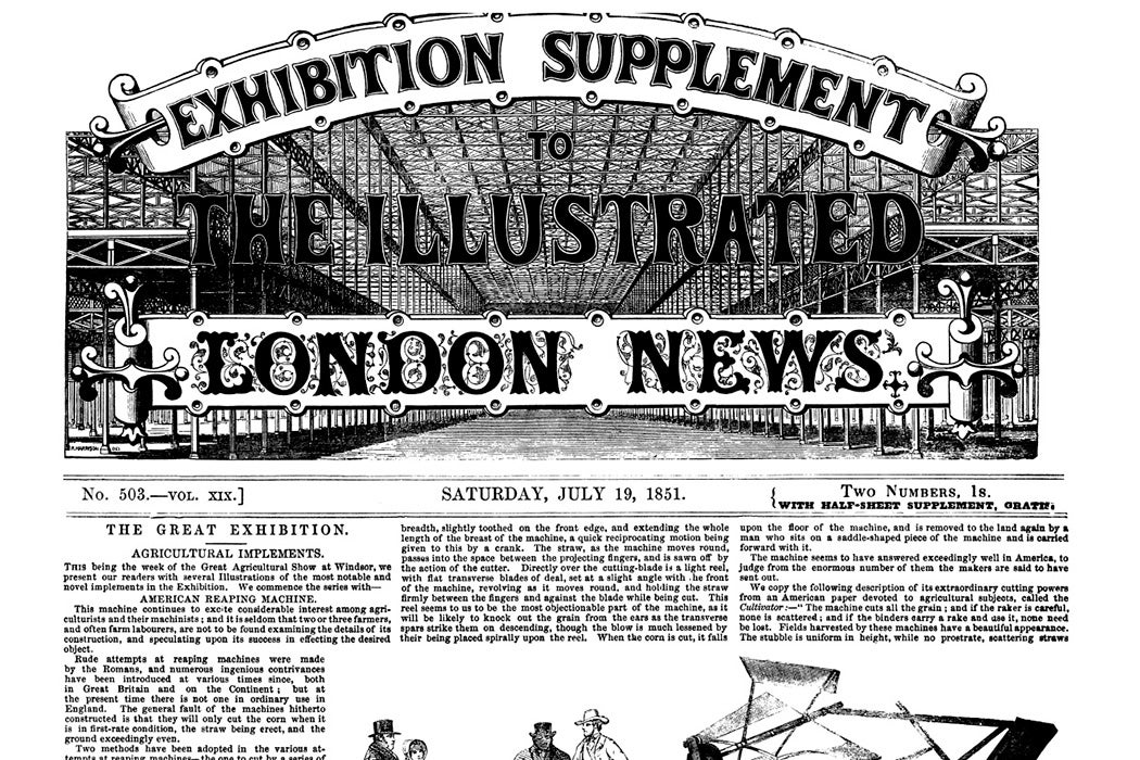 Newspaper from 1851, titled Exhibition Supplement to the Illustrated London News