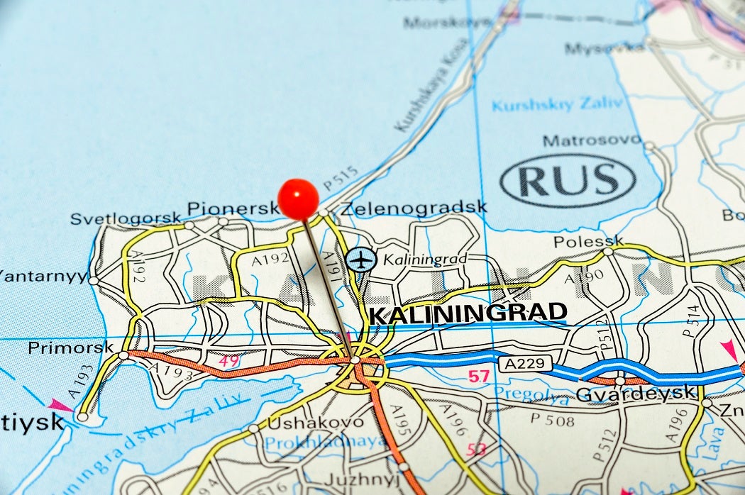 A pinned map indicating Kaliningrad