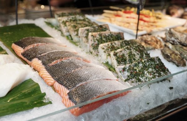 Fish steaks on cooled market display