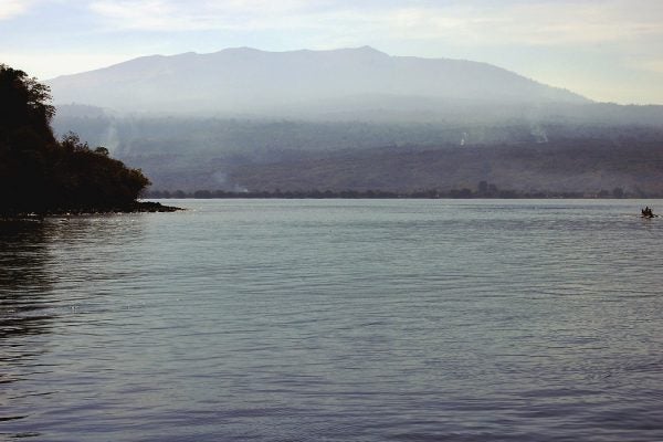 View of the Tambora volcano across the water