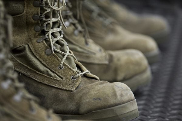 Scuffed military boots