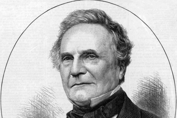 Black and white drawing of Charles Babbage