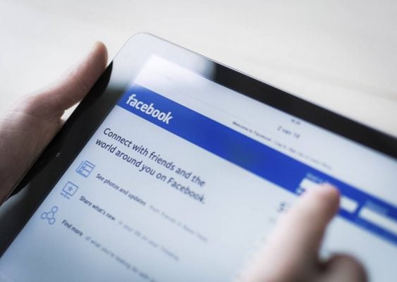 Facebook landing page on a tablet