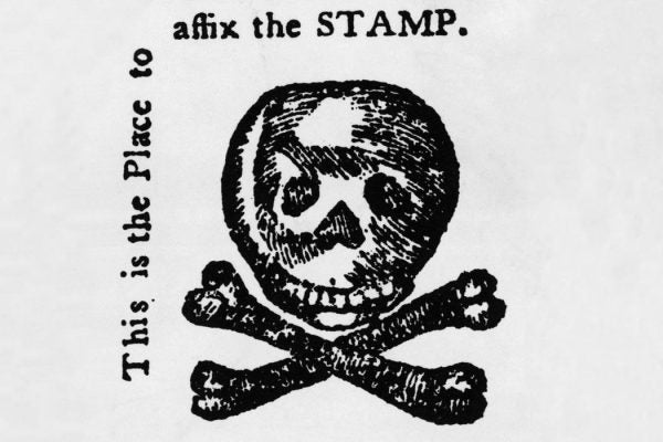 Stamp-shaped skull and crossbones