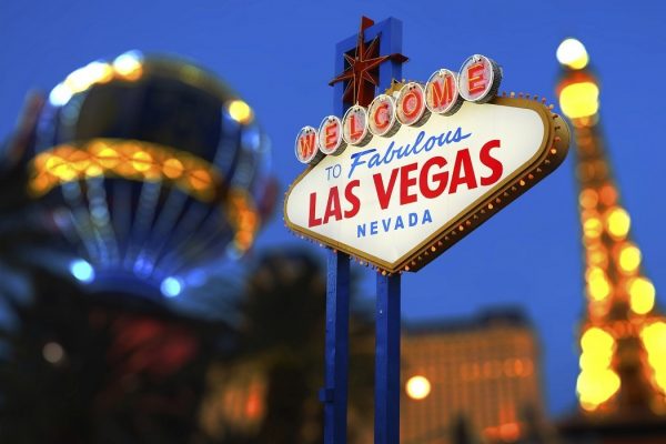 Signage reading, "Welcome to Fabulous Las Vegas Nevada"