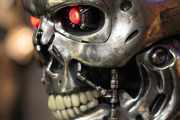 Close-up of the face of a killer robot