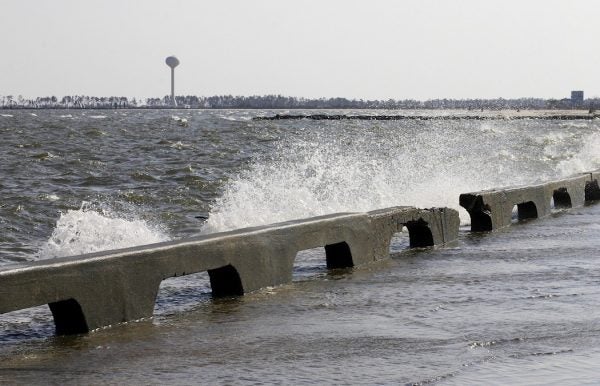 The water rises due to Hurricane Katrina