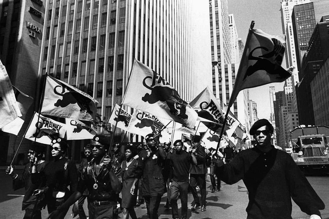 Description: The Black Panthers march in protest of the trial of co-founder Huey P. Newton in Oakland, California. 
Photo Credit: Copyright Bettmann/Corbis / AP Images