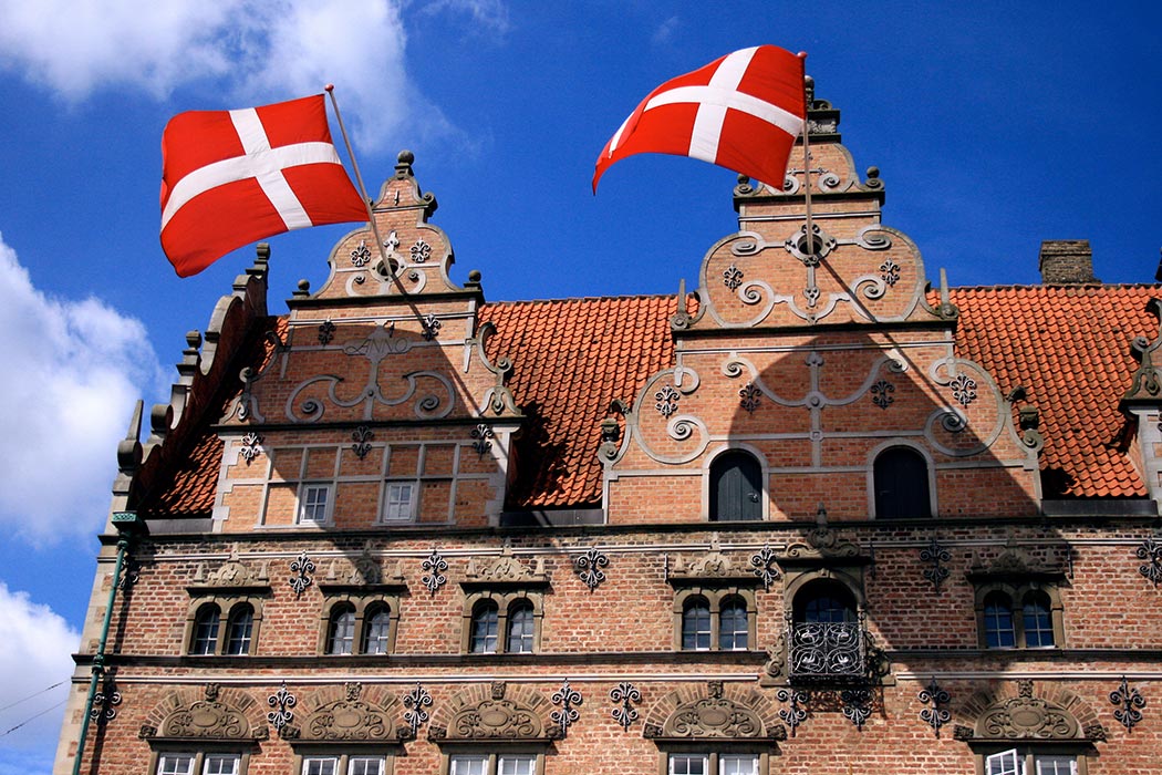Danish flags in Jens Bangs Stenhus, Aalborg