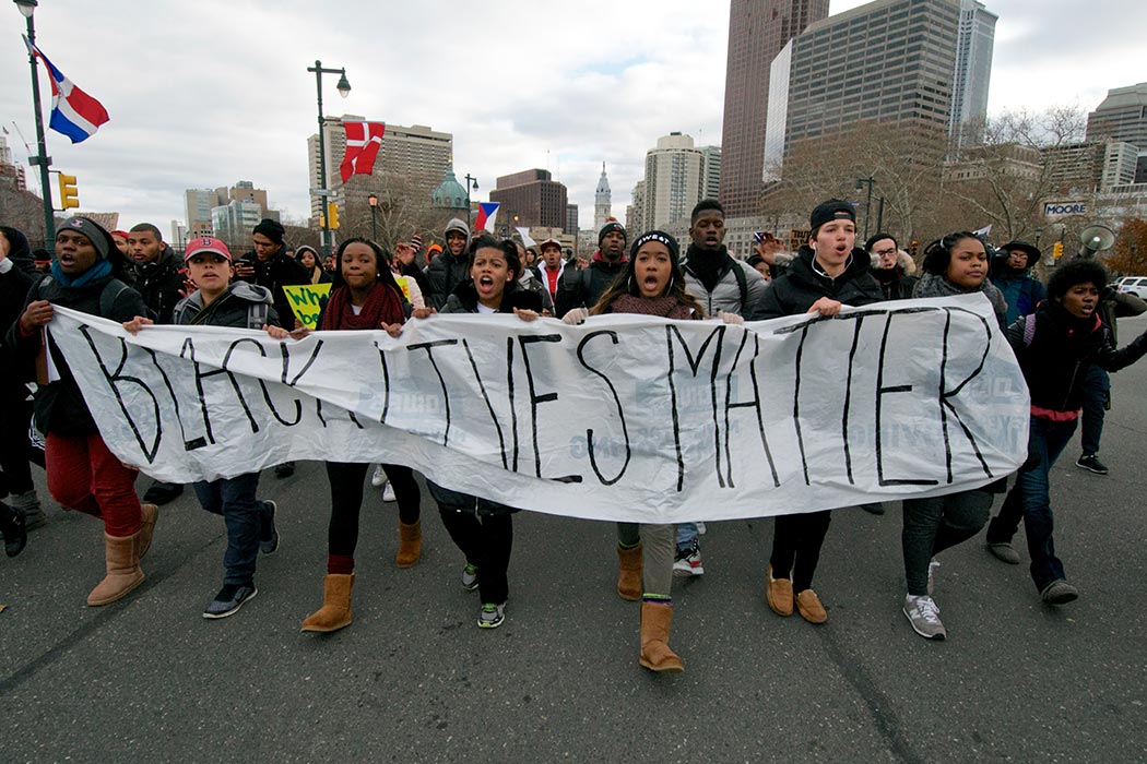 Philadelphia, PA, USA - December 12, 2014; Temple University students march on the Benjamin Franklin Parkway in Philadelphia, PA during a 'Black Lives Mater' protest march. (photo by Bas Slabbers)