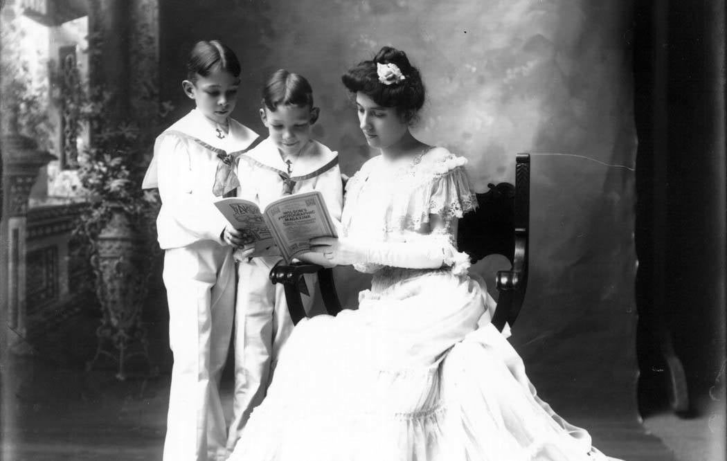 Photo credit: Mrs. Harvey Cook reading with two boys, 1904. (Miami University Libraries) https://www.flickr.com/photos/muohio_digital_collections/3191913115/