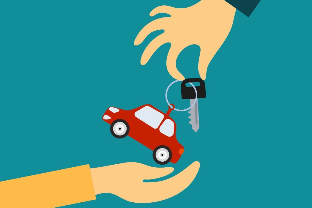 Illustration of a keychain with a car and a key changing hands