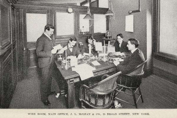 Wire Room, Main Office, J. L. McLean & Co., 25 Broad Street, New York