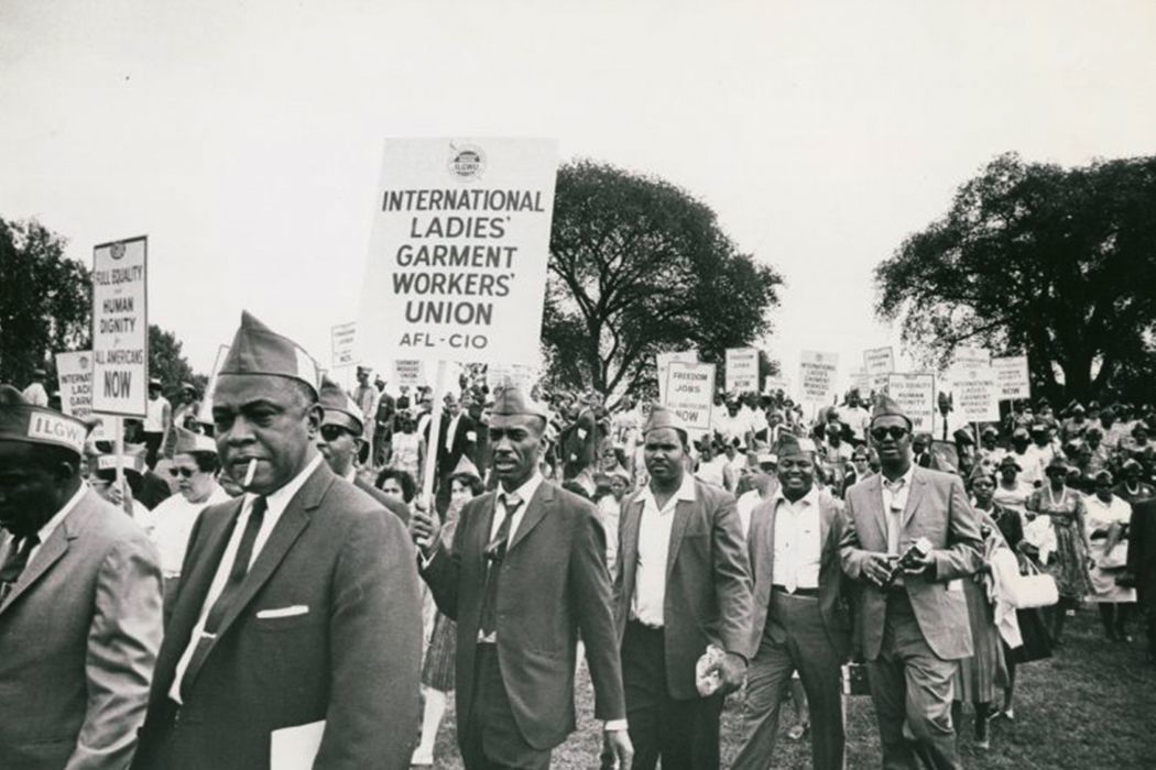 "Men with sign "International Ladies' Garment Workers' Union""