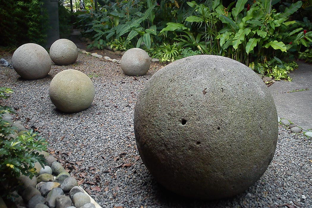 Stone spheres in National Museum of Costa Rica. This pre-columbian artefacts from Diquis's Valley are symbols of national identity for Costa Rican people.