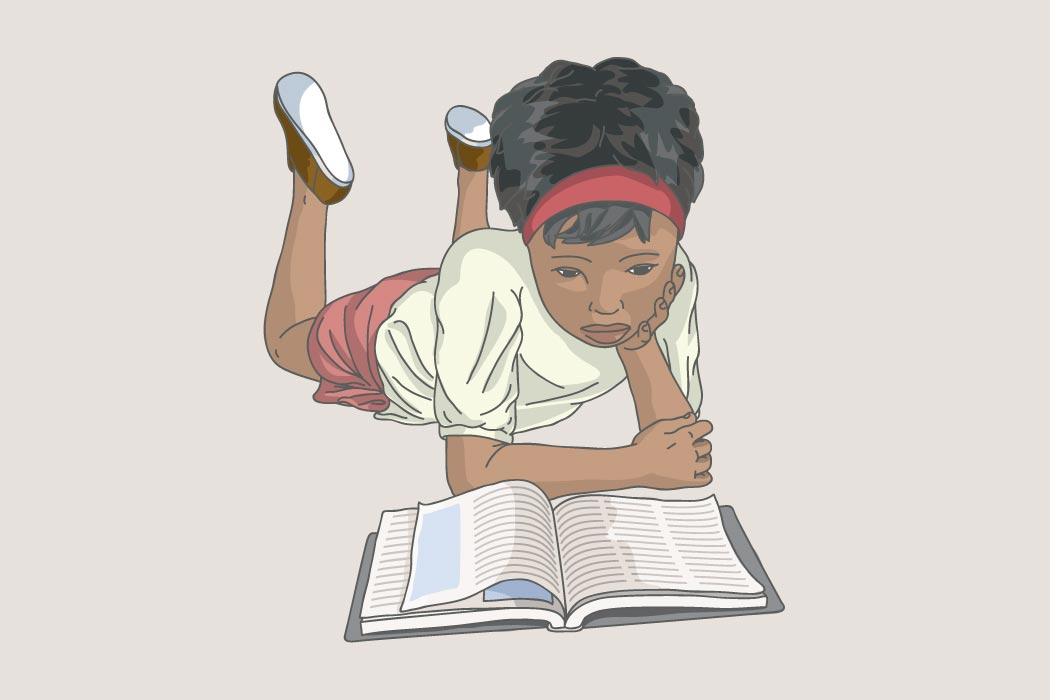 Illustration of a girl reading.