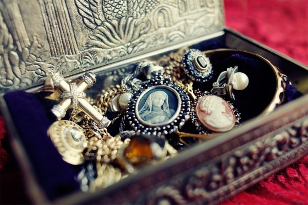 A box of antique jewelry.