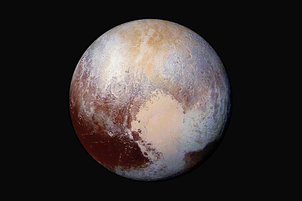 Four images from New Horizons’ Long Range Reconnaissance Imager (LORRI) were combined with color data from the Ralph instrument to create this enhanced color global view of Pluto. https://www.nasa.gov/sites/default/files/thumbnails/image/nh-pluto-in-false-color.jpg NASA