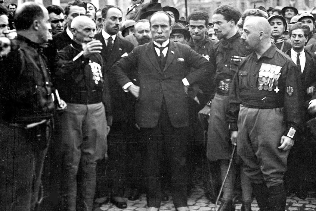Mussolini and the Quadrumviri during the March on Rome in 1922: from left to right: Michele Bianchi, Emilio De Bono, Italo Balbo and Cesare Maria De Vecchi
