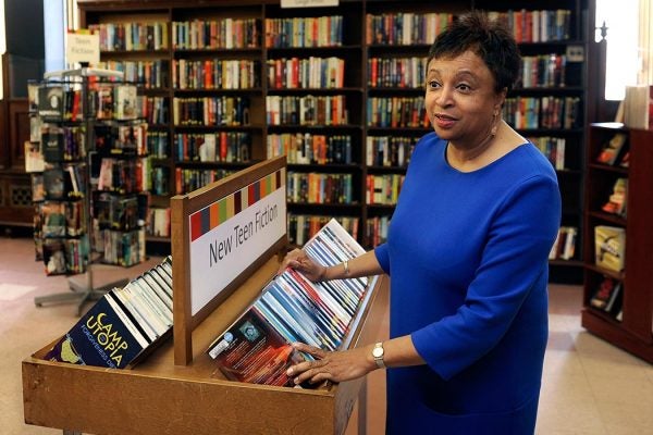 In this April 16, 2015, photo, Carla Hayden, CEO of the Pratt Library, gives a tour of the library's central branch in Baltimore. President Barack Obama on Wednesday, Feb. 24, 2016, has nominated Hayden, the longtime head of Baltimore’s library system, as the next Librarian of Congress. (Barbara Haddock Taylor/The Baltimore Sun via AP) WASHINGTON EXAMINER OUT