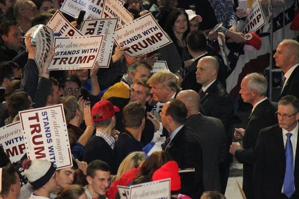 Donald Trump makes a campaign stop at Muscatine Iowa on 1/24/2016