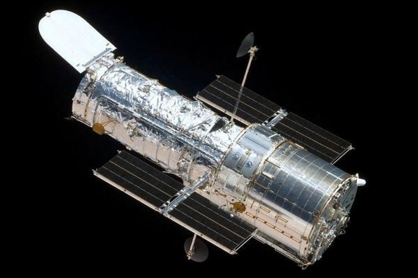 The Hubble Space Telescope as seen from the departing Space Shuttle Atlantis, flying STS-125, HST Servicing Mission 4.