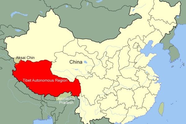 An illustrated map showing the location of Tibet