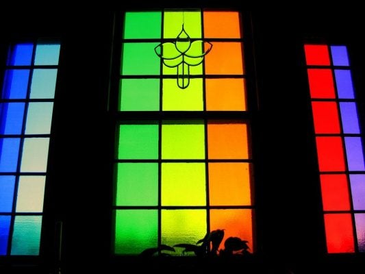 Rainbow colored stained glass windows
