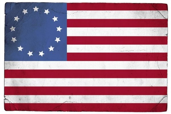 The American flag as sewn by Betsy Ross White
