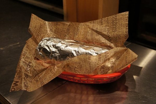 A wrapped burrito from Chipotle
