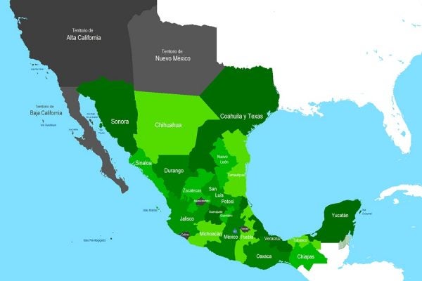 A map of Mexican territories in 1835