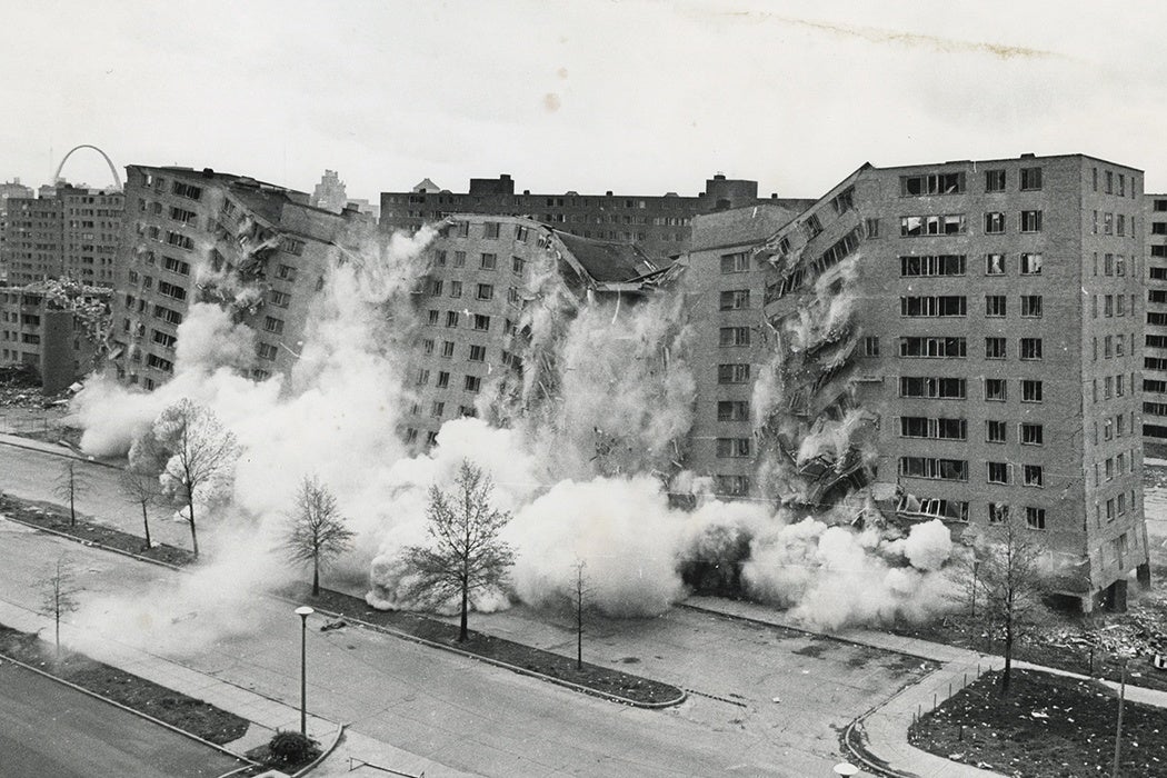 The demolition of the Pruitt-Igoe houses in St. Louis, 1972