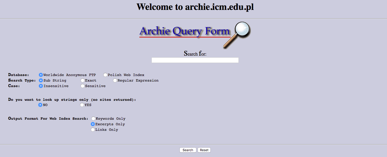 A screenshot from the FTP tool Archie