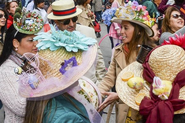 Photograph: revelers in stylish Easter hats at the New York City Easter Parade and Bonnet Festival, 2015

Source: https://flic.kr/p/r2tGNN