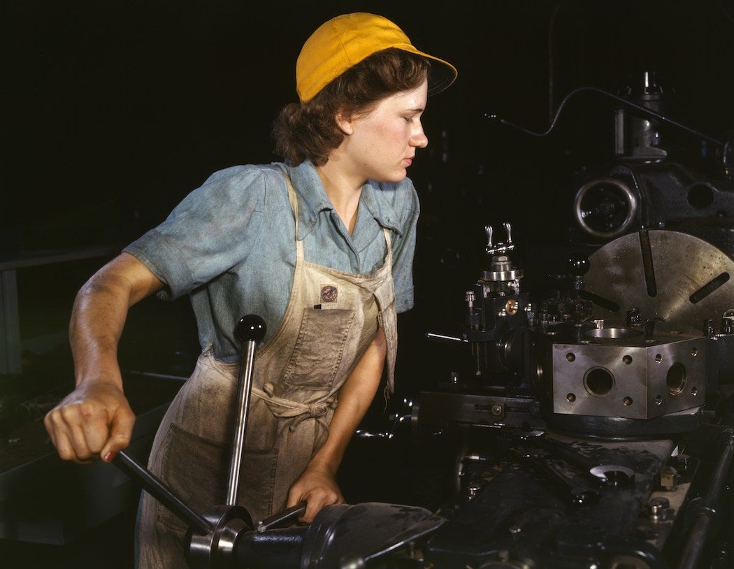 WWII woman on lathe