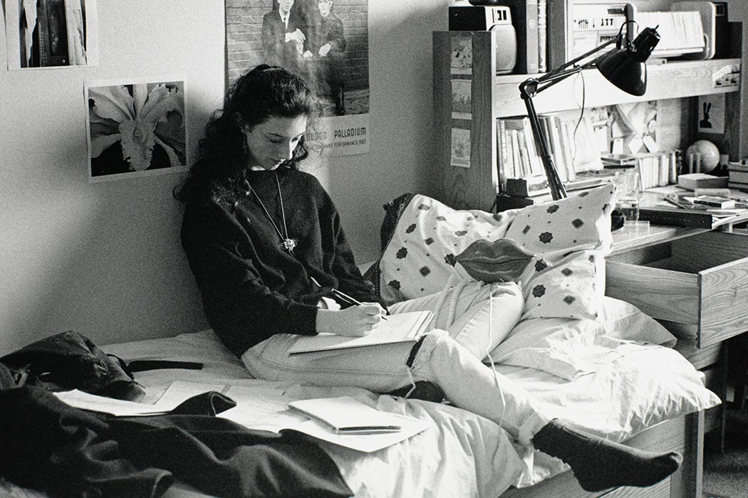 A student studying in her dorm