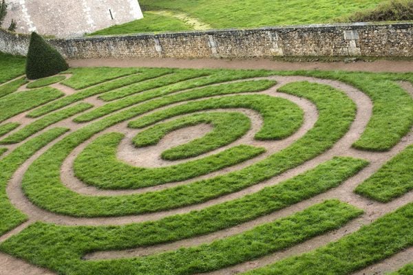 Chartres, France. Known for its famous Chartres Cathedral and it's Labyrinth which were built in the 13th century.This is the Labyrinth outside in the Bishop's Garden, just behind the church.