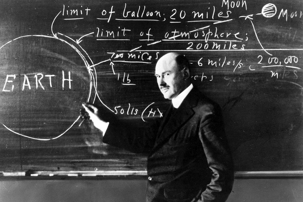Robert Goddard at chalkboard